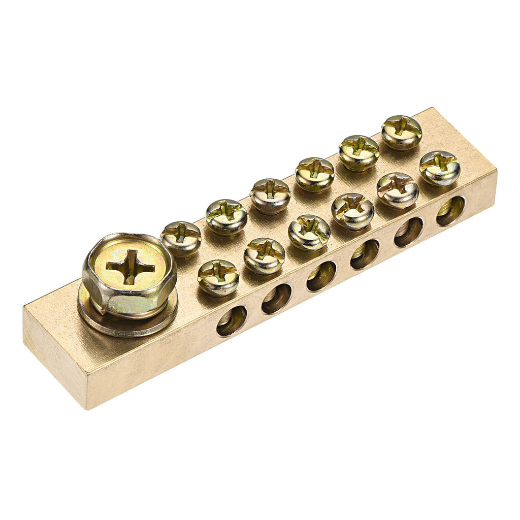 MECCANIXITY Terminal Ground Bar Screw Block Barrier Brass 13 Positions for Electrical Distribution 2 Pcs