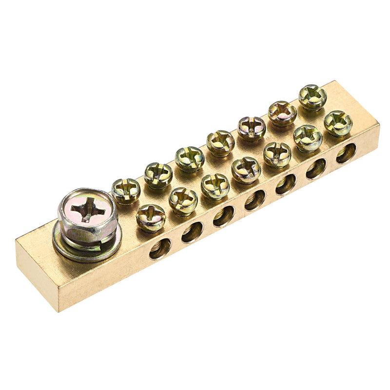 MECCANIXITY Terminal Ground Bar Screw Block Barrier Brass 15 Positions for Electrical Distribution 2 Pcs