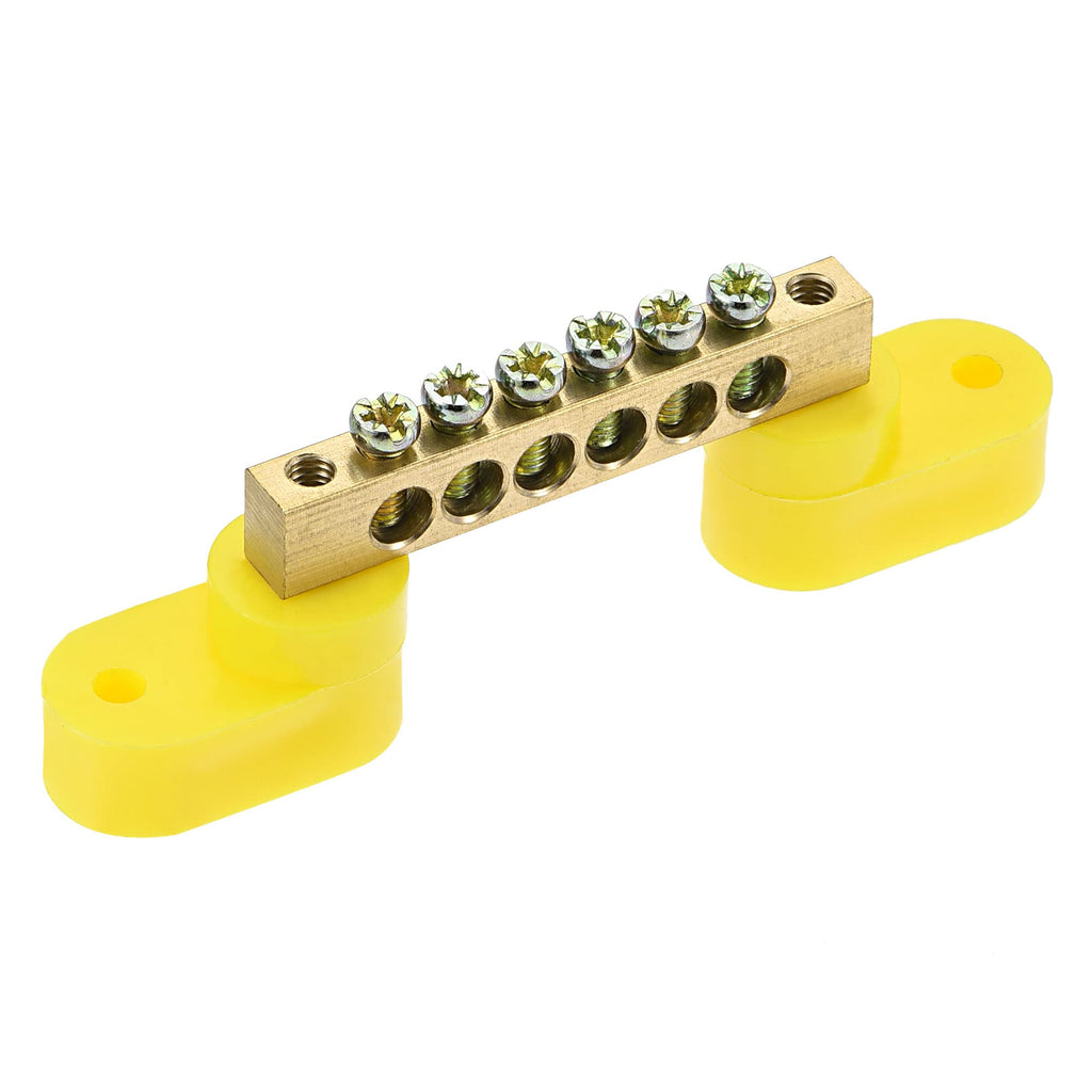 MECCANIXITY Terminal Ground Bar Screw Block Barrier Brass 6 Positions Yellow for Electrical Distribution 4 Pcs