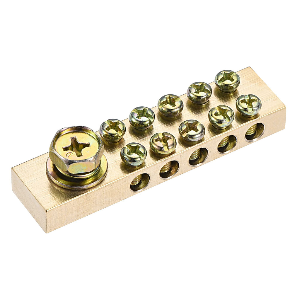 MECCANIXITY Terminal Ground Bar Screw Block Barrier Brass 11 Positions for Electrical Distribution