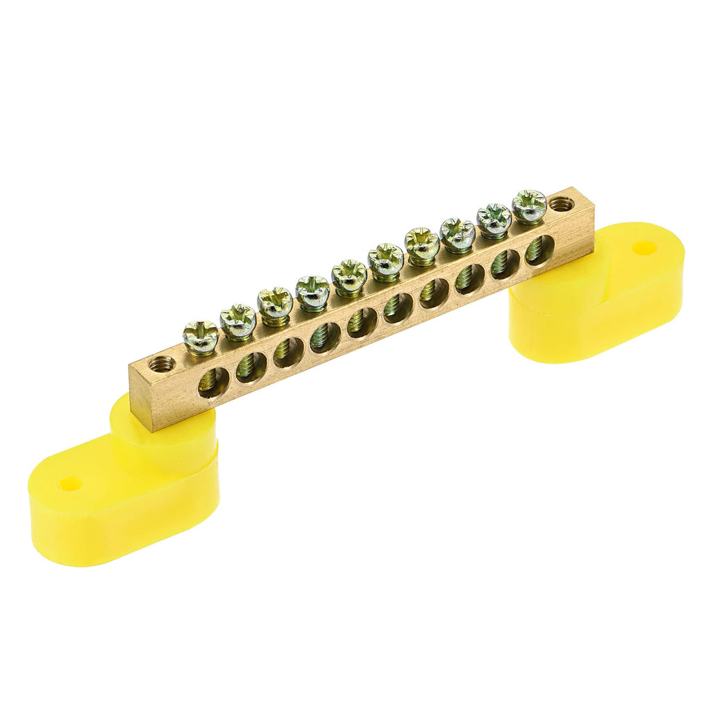 MECCANIXITY Terminal Ground Bar Screw Block Barrier Brass 10 Positions Yellow for Electrical Distribution 4 Pcs