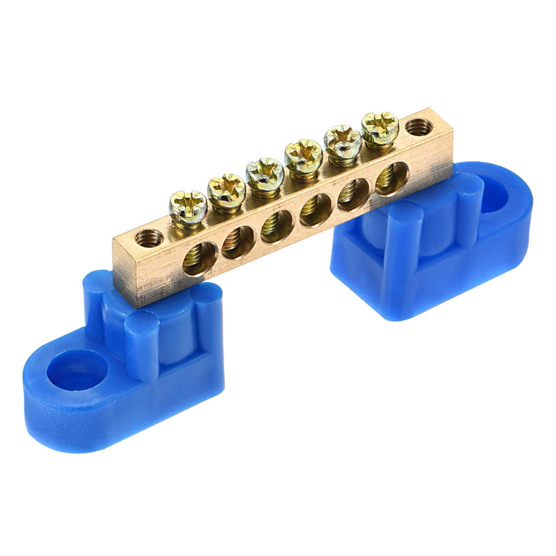 MECCANIXITY Terminal Ground Bar Screw Block Barrier Brass 6 Positions Blue for Electrical Distribution 4 Pcs