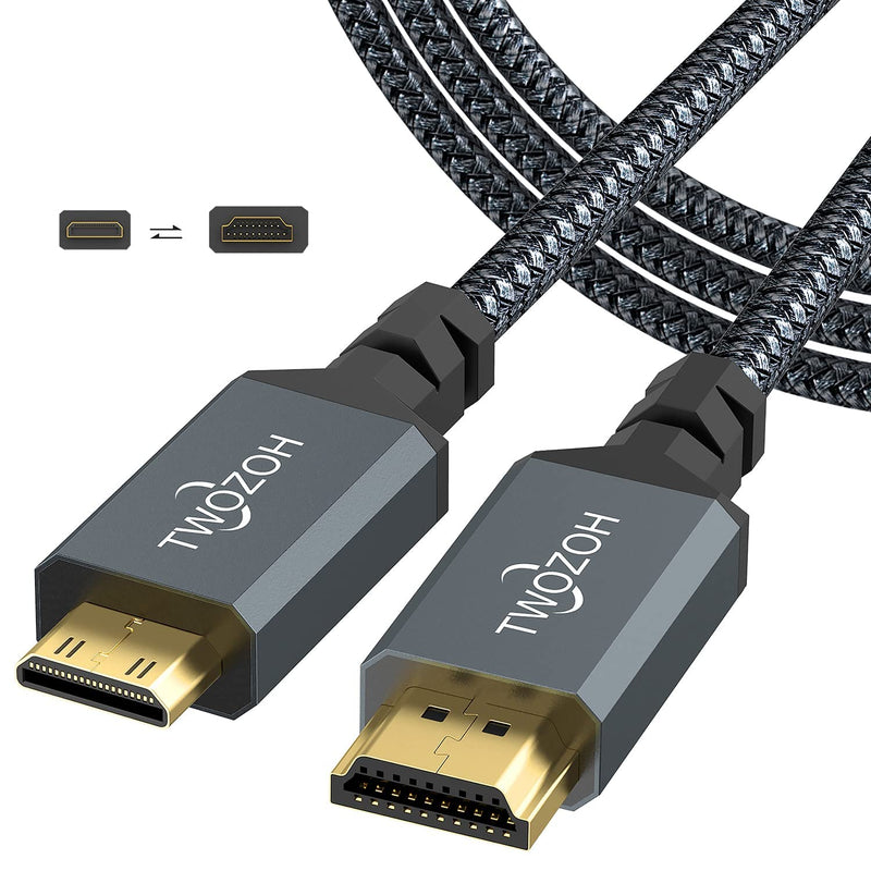 Twozoh Mini HDMI to HDMI Cable 1FT, High-Speed HDMI to Mini HDMI Braided Cord Support 3D 4K/60Hz 1080p 720p