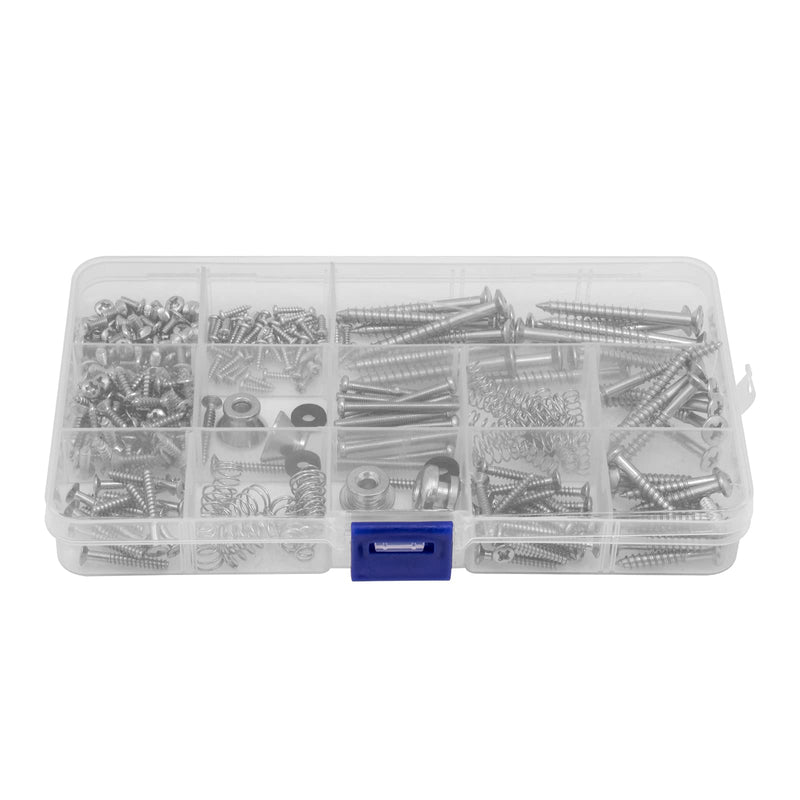 Cheerock Guitar Screws Kit for Electric Guitar Bridge, Pickup, Pickguard, Tuner, Switch, Neck Plate, 254 Pieces Guitar DIY Kit with A Elbow tweezers (9 Types, Sliver) silver