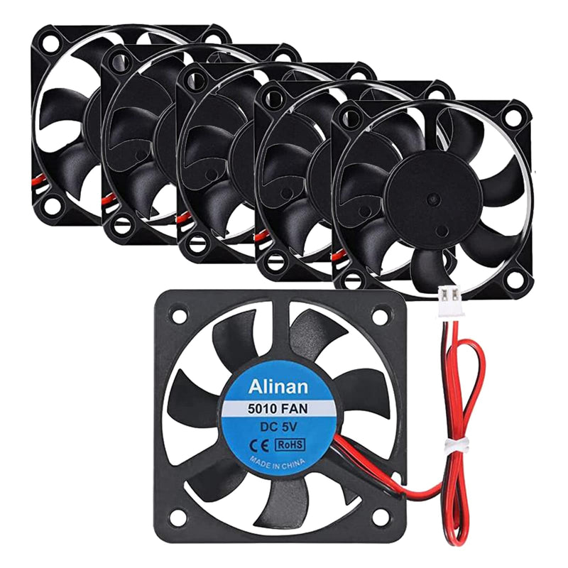 Alinan 6pcs 5010 5V Cooling Fan 50mm Silent Cooling DC 5V 0.08A Silent Quiet DC Brushless Cooling Fan 3D Printer Cooling Fan with 2Pin Wire Dual Ball Bearing Computer Fan 6