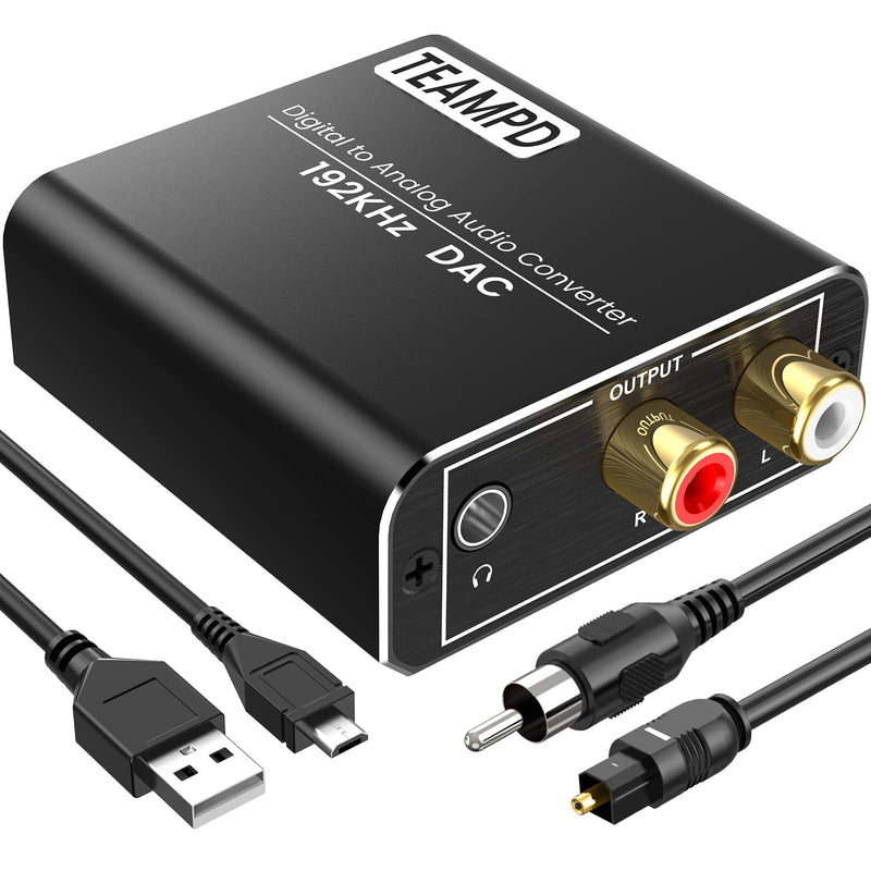 192KHz Digital to Analog Audio Converter, Aluminum Optical to RCA Converter with Optical Coaxial Cables, Toslink Optical Digital to RCA (L/R) and 3.5mm Jack DAC For TV PS4 DVD PS3 Amp Receiver Speaker