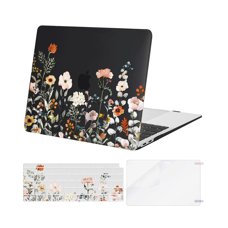 MOSISO Compatible with MacBook Air 13 inch Case 2022 2021 2020 2019 2018 Release A2337 M1 A2179 A1932 Retina Display, Plastic Garden Flowers Hard Shell&Keyboard Cover&Screen Protector, Black