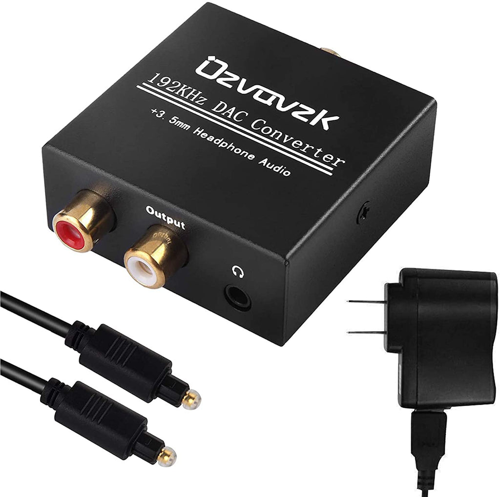 192kHz Digital to Analog Audio Converter Coax Toslink Optical to RCA R/L and 3.5mm Headphone Jack Converter with Spdif Cable DAC Spdif Optical to 3.5mm Aux Adapter for TV Amp Home Theater