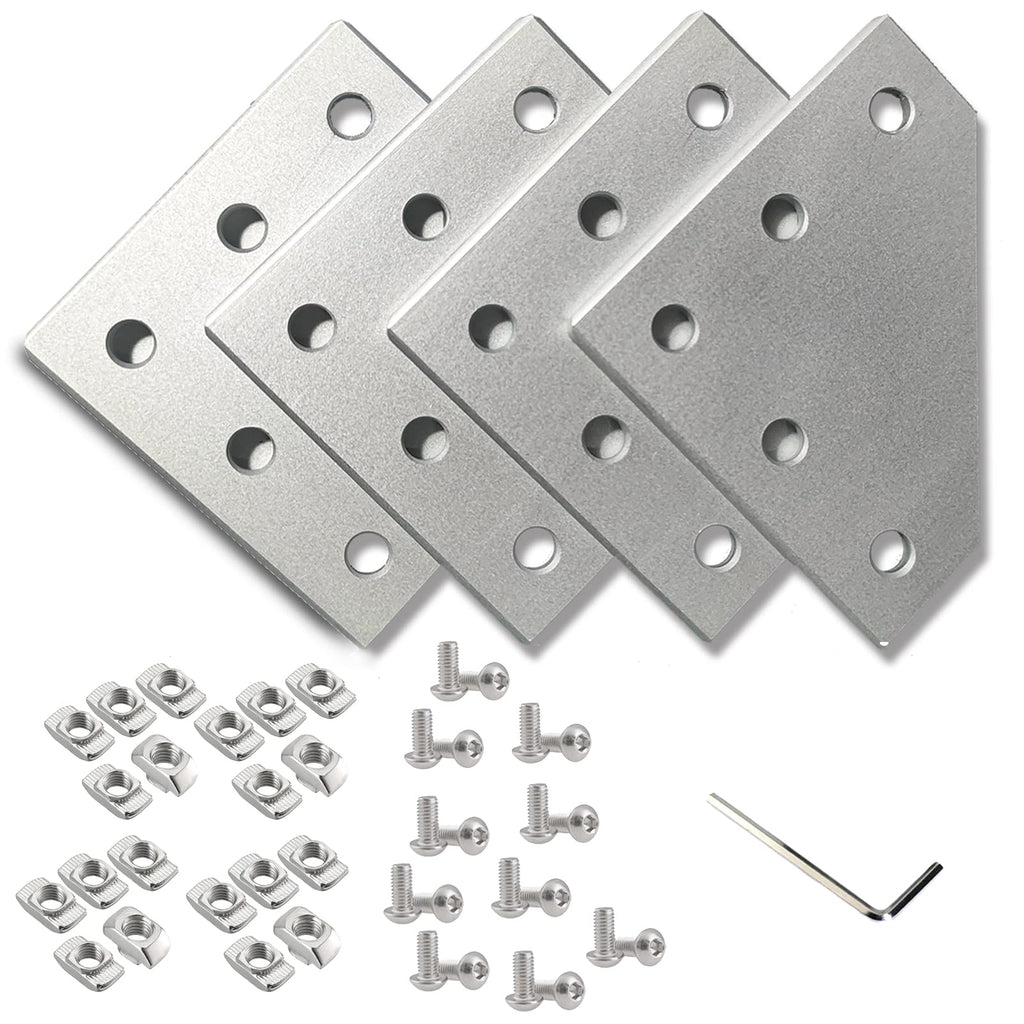 4pcs Silver Anodised L Shape 5 Hole Joint Plates,2020 Series Aluminum Profile Connector Bracket with 20pcs M5 T Nuts and Screws for 6mm T Slot Aluminum Extrusion Profile 4pcs L-Silver with Nut Screw