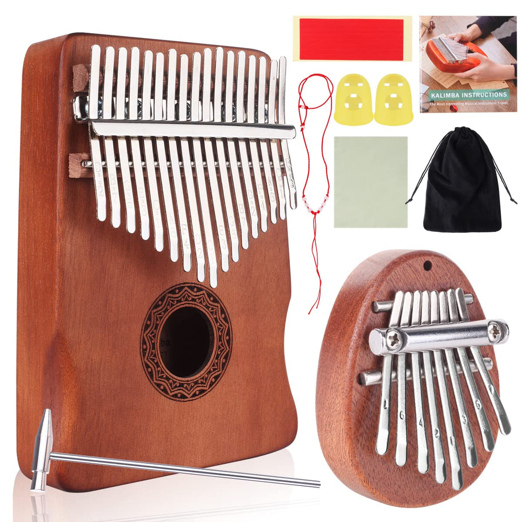 Genround Kalimba Thumb Piano 2PCS - 17 Keys Thumb Piano & 8 Keys Mini Kalimba, Portable Mahogany Mbira Finger Piano, Easy to Learn, Portable Musical Instrument, Gifts for Kids and Adults Beginners