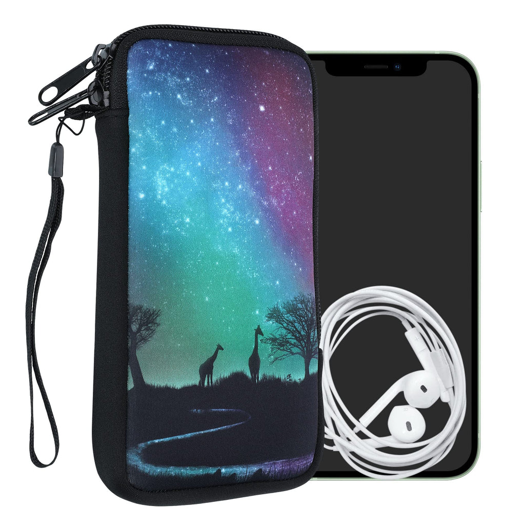 kwmobile Neoprene Sleeve for Smartphone Size XL - 6.7/6.8" - Shock Absorbing Pouch Case - Protective Phone Bag - Starry Giraffes Black/Dark Blue/Dark Pink Starry Giraffes 01-17-08