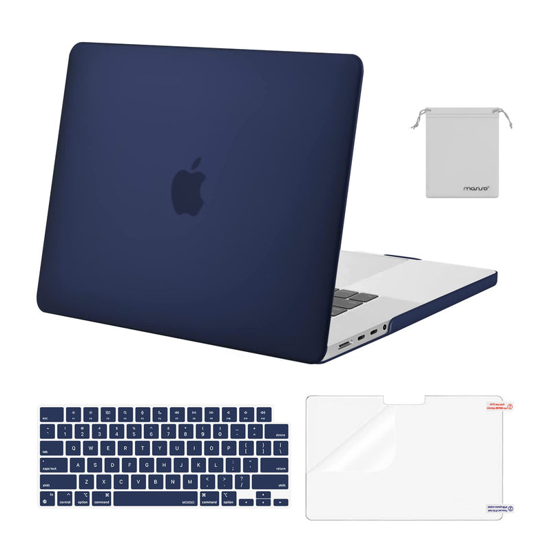 MOSISO Compatible with MacBook Pro 16 inch Case 2021 2022 Release A2485 M1 Pro/Max with Liquid Retina XDR Display Touch ID, Plastic Hard Shell&Keyboard Skin&Screen Protector&Storage Bag, Navy Blue