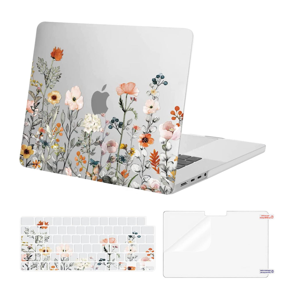 MOSISO Compatible with MacBook Pro 16 inch Case 2021 2022 Release A2485 M1 Pro/Max with Liquid Retina XDR Display Touch ID, Plastic Garden Flowers Hard Case&Keyboard Cover&Screen Protector,Transparent
