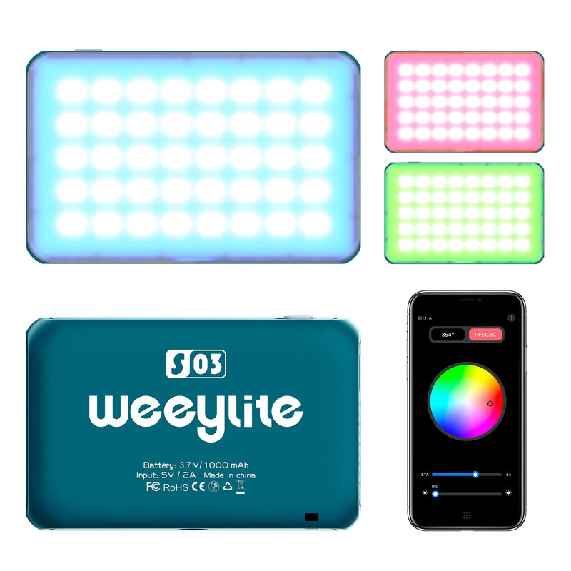 Weeylite RGB Video Light with App Control, LED Camera Light 360° Full Color RGB Light Photography Lighting Dimmable 2800-6800K Pocket Small Portable LED Light Panel for Video Recording/Photoshoot Blue
