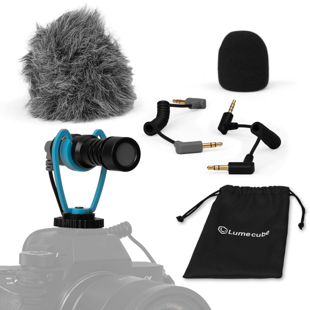 Lume Cube Video Microphone | Mic, Shock Mount, Windshield, Foam Windscreen, TRS Cable for Cameras, TRRS Cable for Smartphones, and Travel Pouch included | Mic for DSLR Canon, Nikon Cameras, and Phones