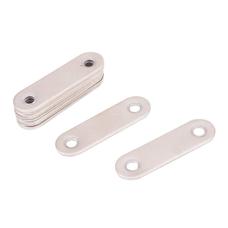 Bettomshin 10 PCS Flat Fixed Straight Bracket Repair Board 2.24" x 0.63"Brushed Stainless Steel Surface Connection Angle Bracket Gusset Plate