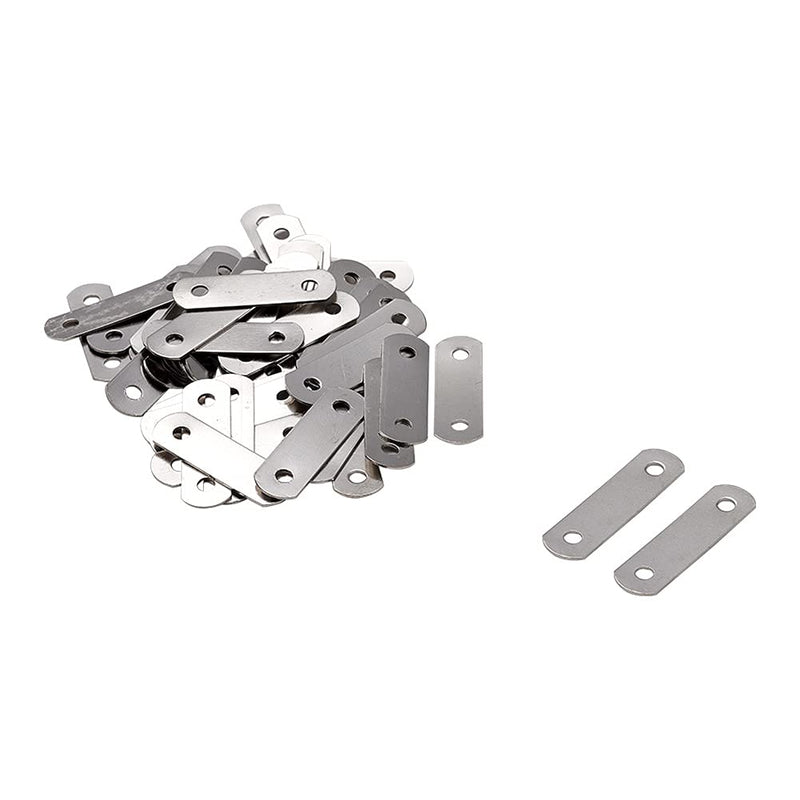 Bettomshin 50 PCS Flat Fixed Straight Bracket Repair Board 1.34" x 0.43"Brushed Stainless Steel Surface Connection Angle Bracket Gusset Plate