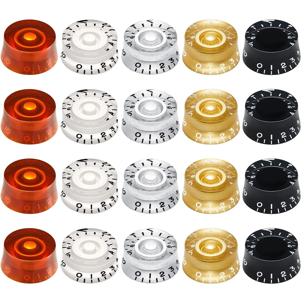 20 Pieces Electric Guitar Knobs Top Hat Volume Tone Control Knobs Turning Guitar Knobs Speed Control Knob Vintage Pedal Control Knobs for Guitar Bass Musical Instrument Parts Replacement, 5 Colors