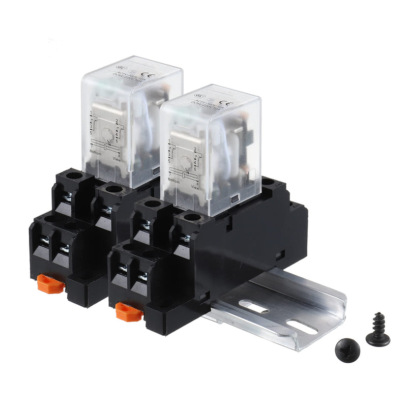 EPLZON DC 12V Electromagnetic Power Relay Coil 8 Pin 10A DPDT LED Indicator with Plug-in Terminal Socket and DIN Slotted Aluminum Rail 8Pin-10A-DC12V