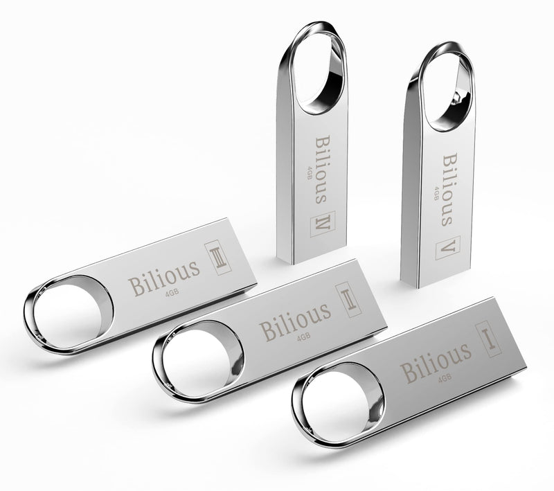 USB Flash Drive, Bilious Portable Keychain Design Thumb Drives Bulk 5 Pack, Metal Style Memory Stick U Disk, Waterproof Jump Pen Drive for Storage and Backup (4GB, 5 Pack) 4GB