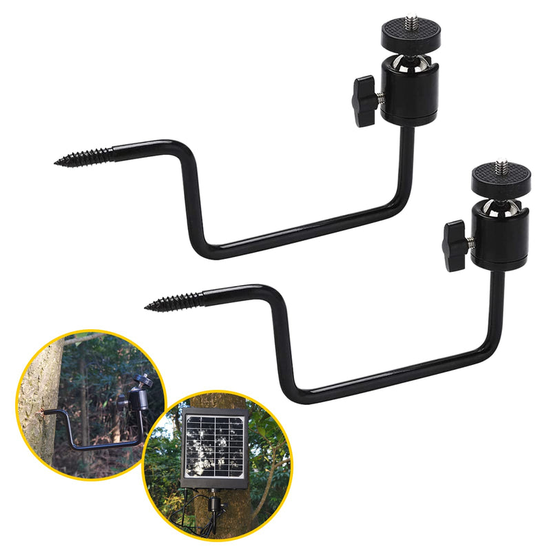 Folgtek 2 Pack Trail Camera Mount Tree Holder, 1/4''-Inch Universal Fishing & Solar Panels Accessories Multifunctional Metal Bracket (Black)
