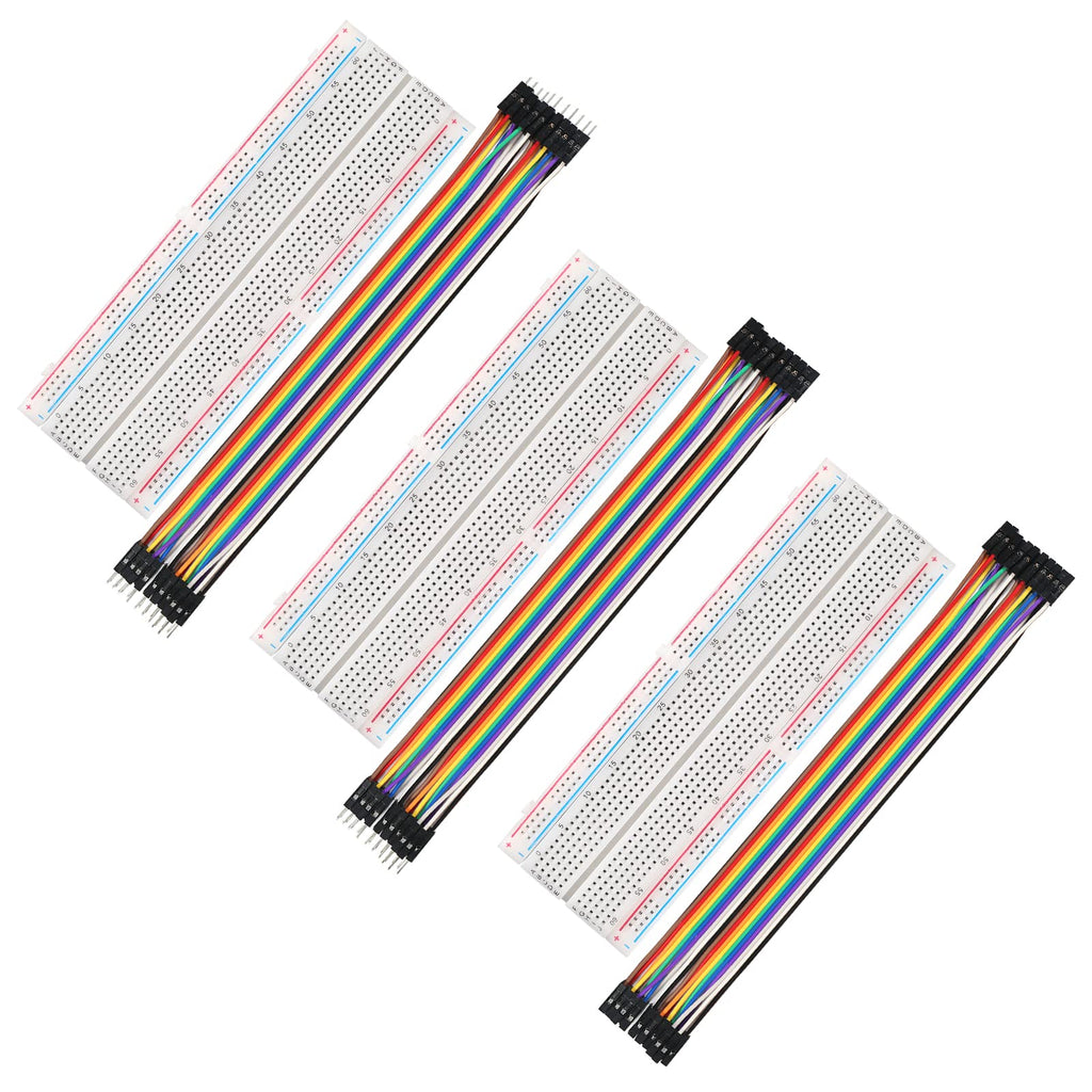 Alinan 3pcs Breadboards Kit 830 Point Solderless Breadboards with 3pcs 20pin 20cm Breadboard Jumper Wires Prototype Board Multicolored Dupont Wire, Wires Assortment Kit for DIY