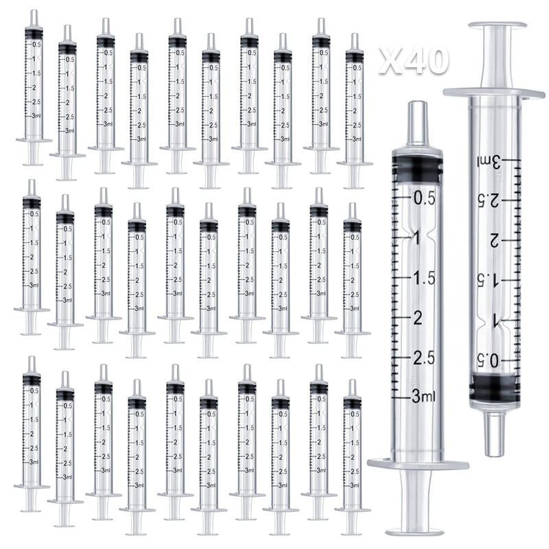 40 Pcs 3 ml/3 cc Plastic Syringes No Needle Individually Package (3ml/3cc,40) (3ml 40pcs) 3ml 40.0