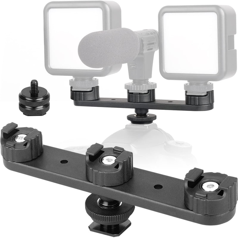 [AUSTRALIA] - ChromLives Cold Shoe Mount Triple Shoe Mount Extension Bar Hot Shoe Adapter Camera Bracket with 1/4 Screw for Tripod/Microphone/LED Light Compatible with Canon Sony Camera Triple Cold Shoe 