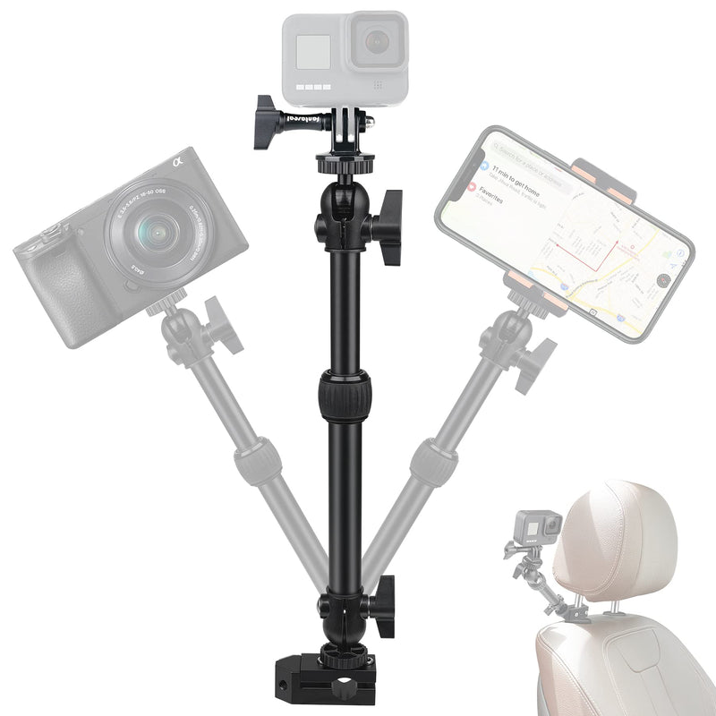 Smartphone Action Camera Motion Camcorder Car Headrest Mount Video Kit Vehicle Cab Driver Holder Vlogging Rig Mounts for YouTube Tictok Creator
