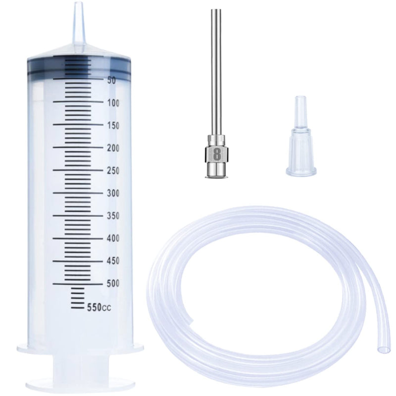 Giant Syringe for Liquid, Plastic Large 500ml Big Syringe with 31.5Inch Tube, 8Ga Blunt Needle, Individual Sterile Sealed for Scientific Dispensing Watering Paint Oil Refilling Feeding Measure