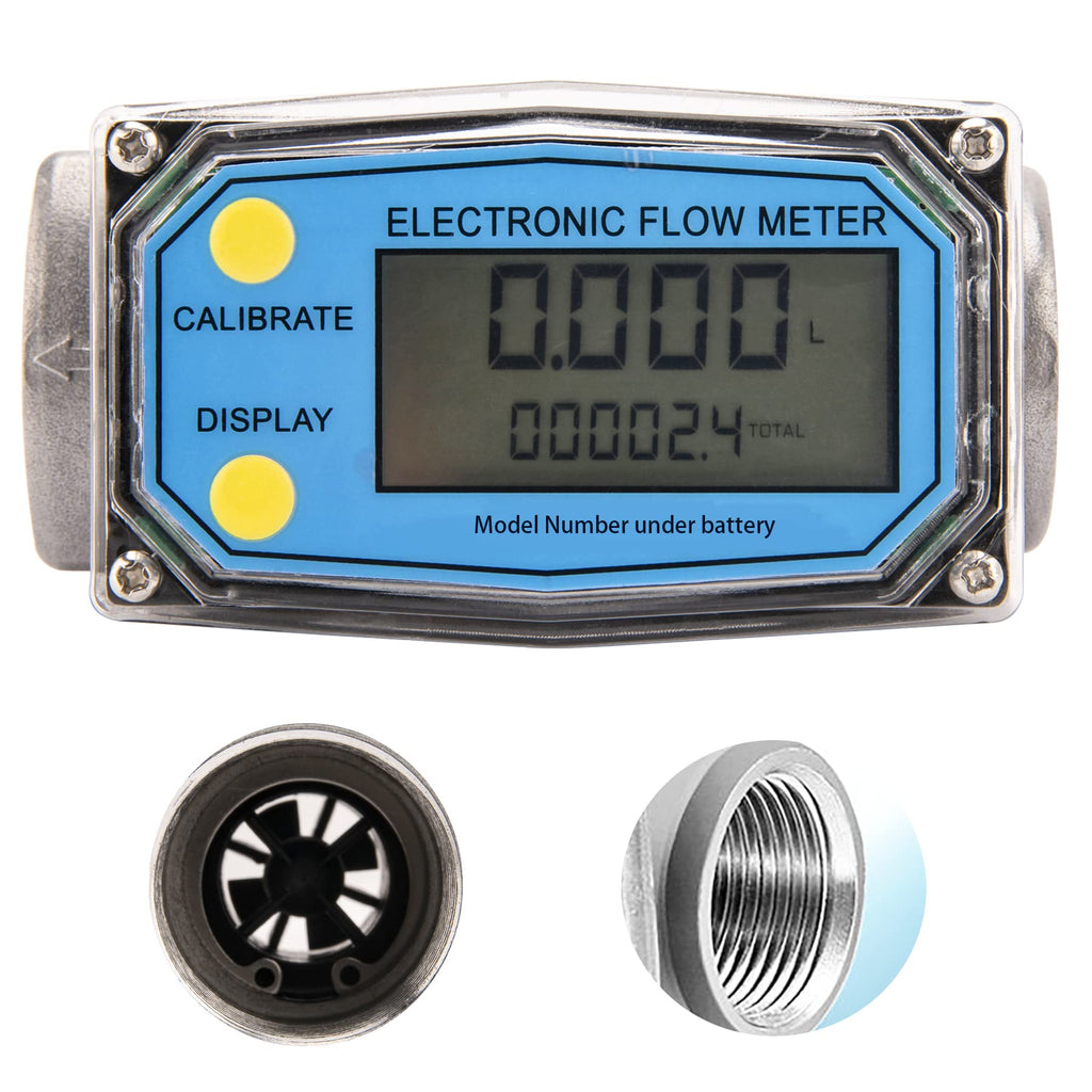 1"Turbine Flow Meter,LCD Electronic Digital Display Flowmeter，with 1-Inch NPT Inlet/Outlet,for Measure A Variety of Diesel, Kerosene, Gasoline Liquid Flow