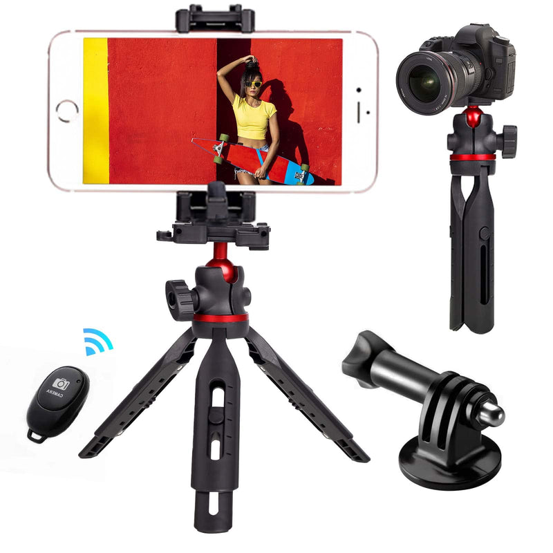 LCNCY Mini Tripod for Camera and Phone - Gopro Tripod - Pocket Tripod - Desk Webcam Tripod - DSLR Mini Tripod - Small iPhone Tripod with Universal Phone Mount and Remote black