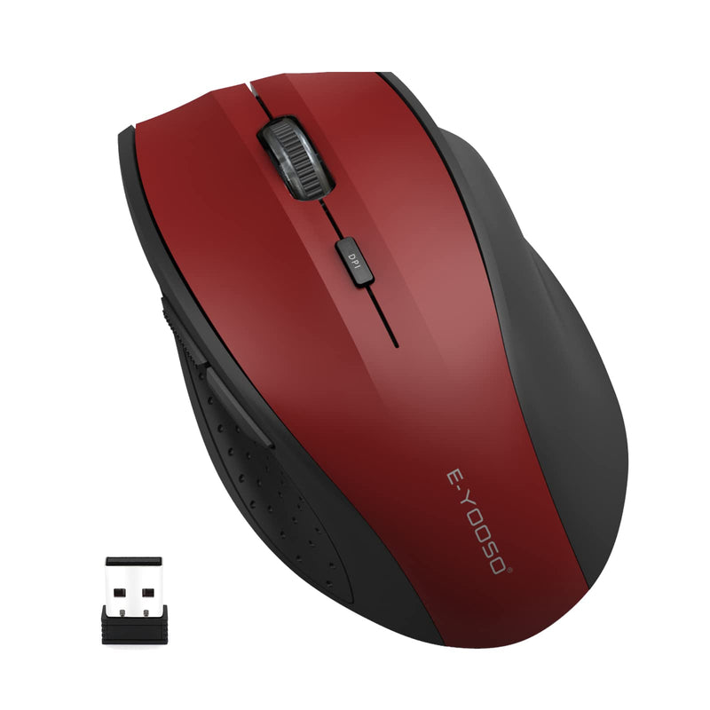 Wireless Mouse, E-YOOSO Computer Mouse 5 Adjustable DPI 6 Buttons Cordless Mouse Wireless Optical Mice with USB Nano Receiver, 2.4G Portable Ergonomic Wireless Mouse for Laptop/Windows/Mac(Red) Red