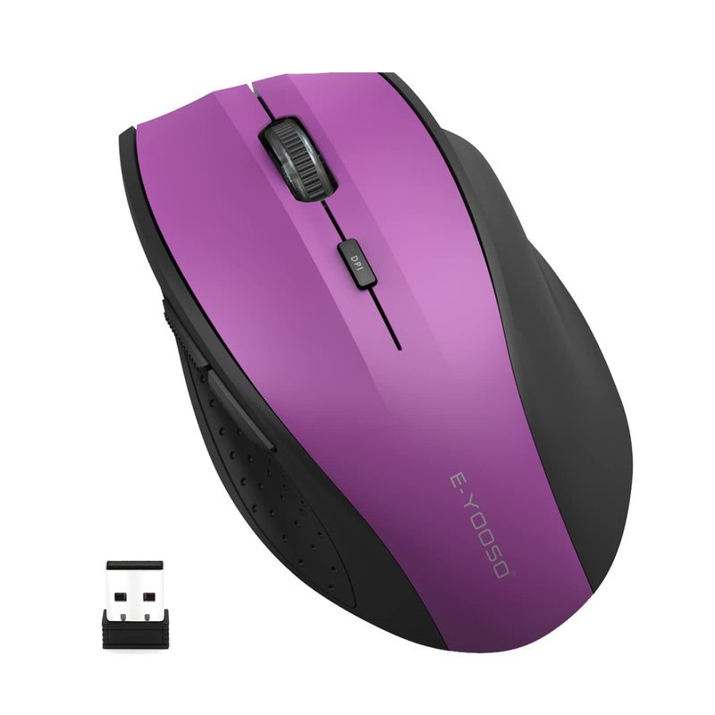 Wireless Mouse, E-YOOSO Computer Mouse 5 Adjustable DPI 6 Buttons Cordless Mouse Wireless Optical Mice with USB Nano Receiver, 2.4G Portable Ergonomic Wireless Mouse for Laptop/Windows/Mac(Purple) Purple