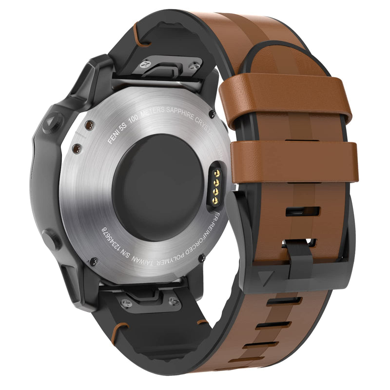 Leather Watch Bands for Fenix 6X / Fenix 5X, Quick Fit 26mm Soft Genuine Leather with Silicone Sweatproof Wrist Strap for Garmin Fenix 6X Pro Brown