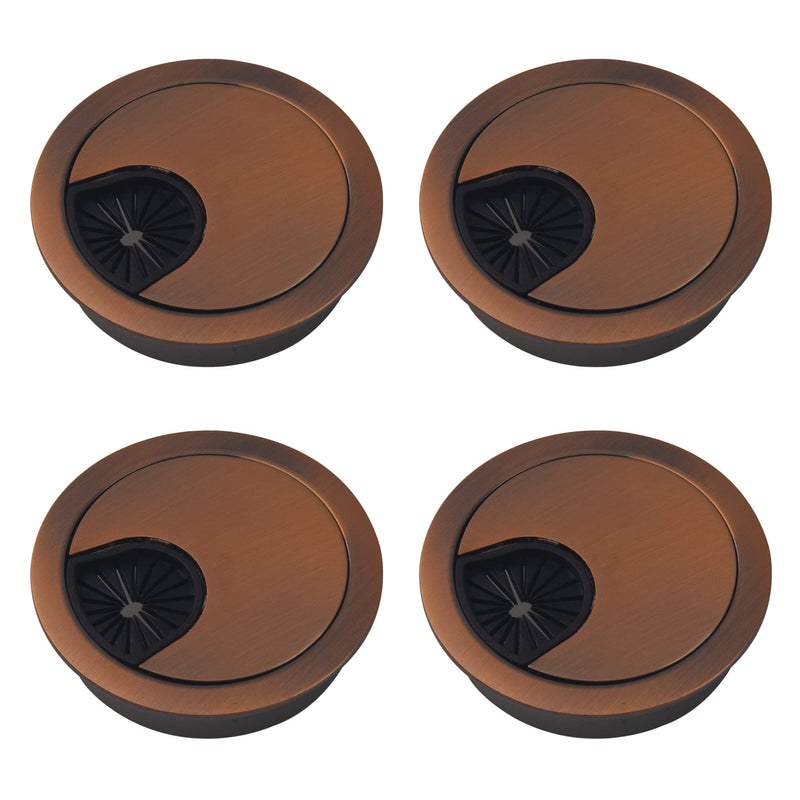 Rrina 4Pcs 2in Zinc Alloy Cable Hole Cover Desk Grommet for Wire Organizer (Red Bronze) Red Bronze