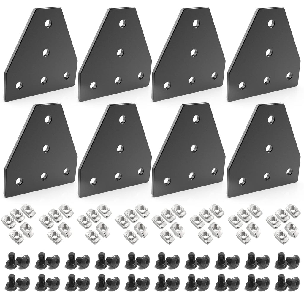 8pcs Anodised T Shape 5 Hole Joint Plates, 2020 Series Aluminum Corner Bracket Plate with 40pcs M5 T Nuts and Screws for 6mm Slot Aluminum Extrusion Profile Accessories(Black) Black T-8 with Screw