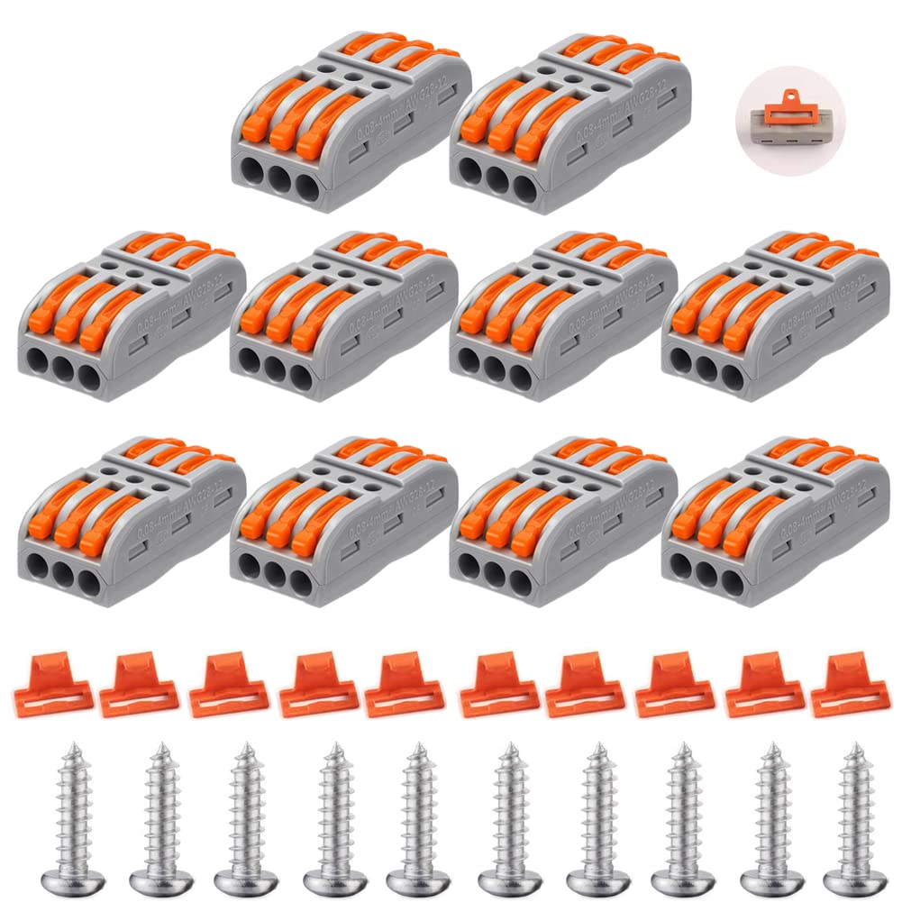 10 Pcs Lever Wire Connectors, Quick Wiring Cable Connector Push-in Conductor Terminal Block, Lever Connector, Wire Connectors, Quick Wiring Connector for Electrical Connectors Wire Terminals 3 In 3 Out 10 PCS