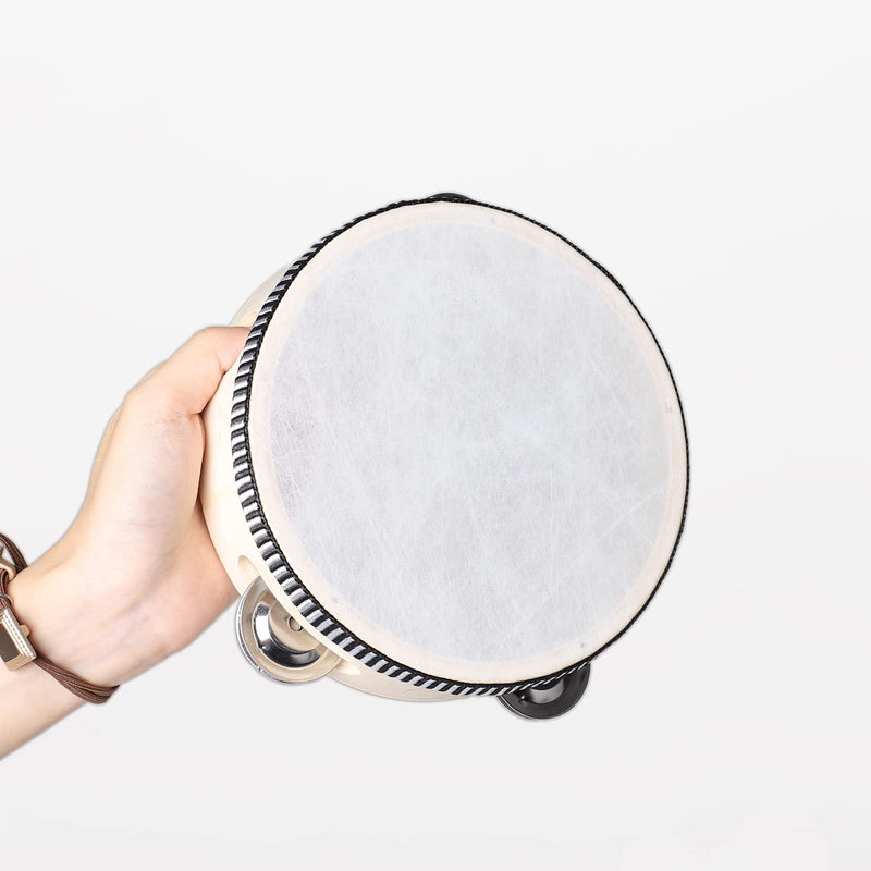 [AUSTRALIA] - Tambourine 6 Inch, Hand Held Drum with Single Row Metal Bell,Wooden Hand Percussion Music Instruments for Kids,Teaching,Party Games 6 inch Natural 