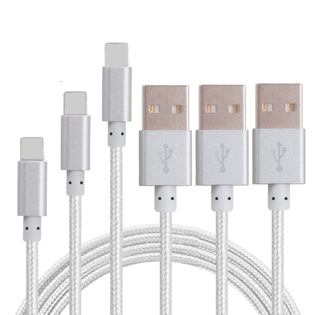 2 Pack - 6 Feet Length Nylon Corded Charging Cables - White