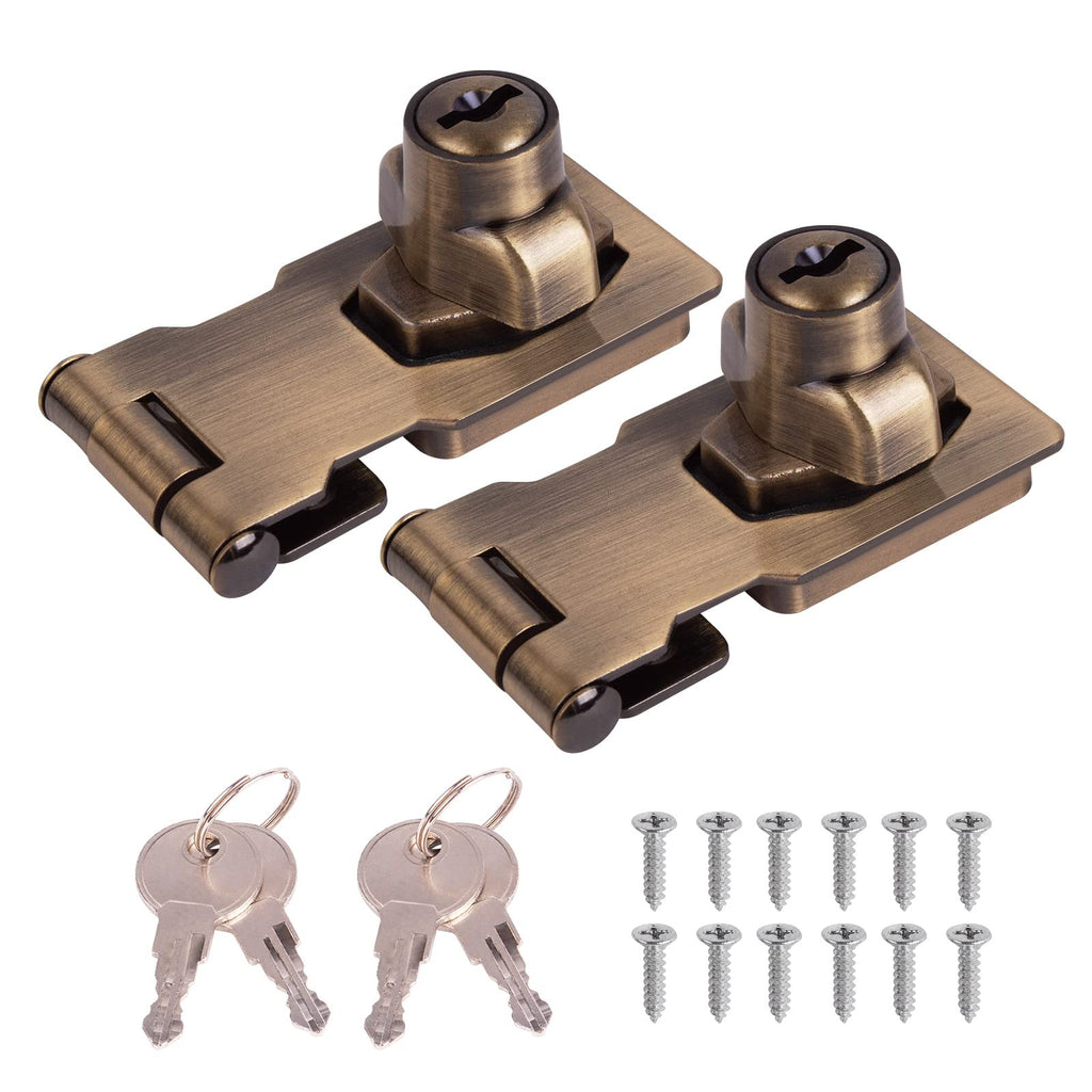 2 Packs 2.5 Inch Keyed Hasp Locks Stainless Steel, CIN&GO Twist Knob Keyed Locking Hasp for Small Doors, Cabinets (Bronze) Bronze