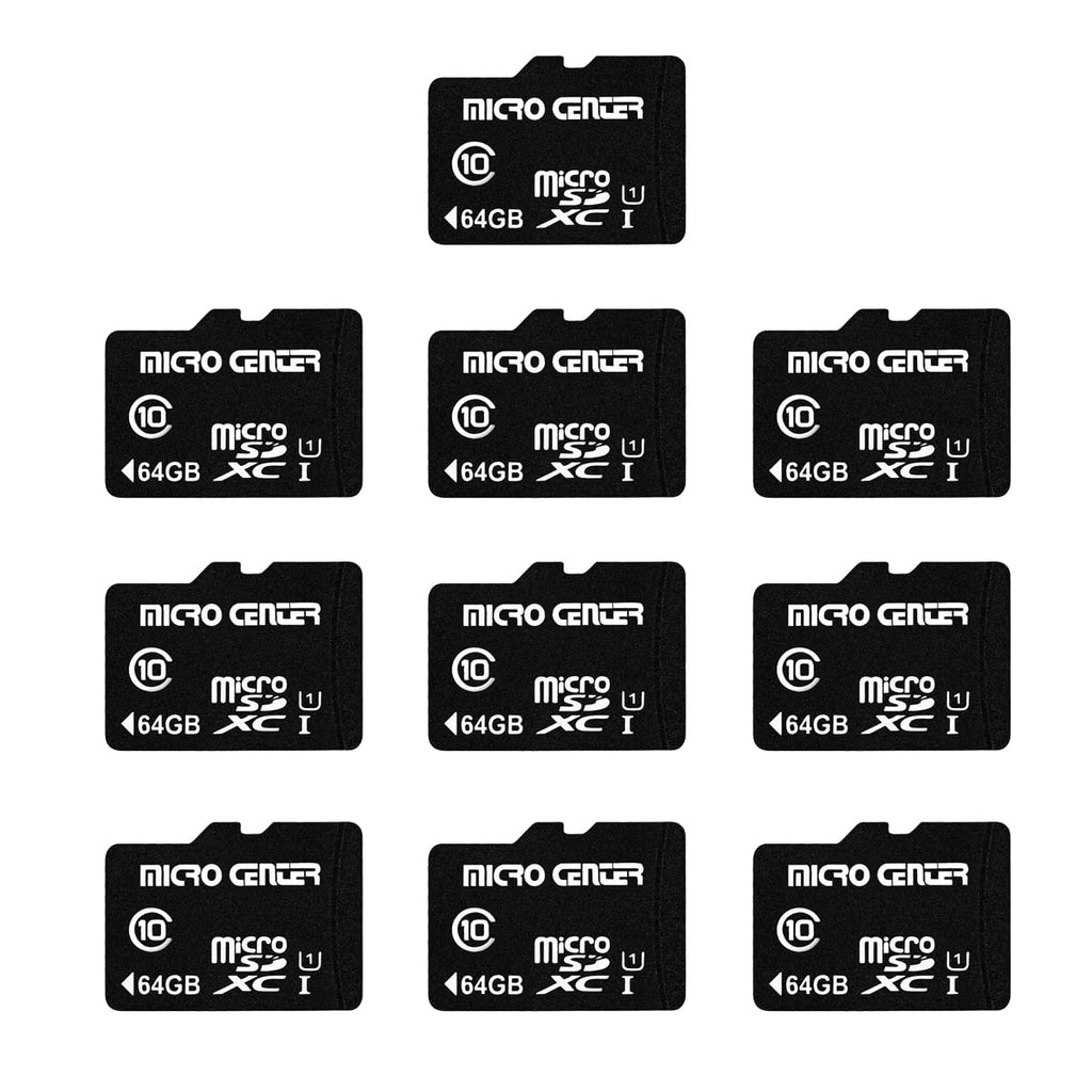 Micro Center 64GB Class 10 MicroSDXC Flash Memory Card 10 Pack with Adapter for Mobile Device Storage Phone, Tablet, Drone & Full HD Video Recording - 80MB/s UHS-I, C10, U1 (10 Pack) 64GB - 10 pack