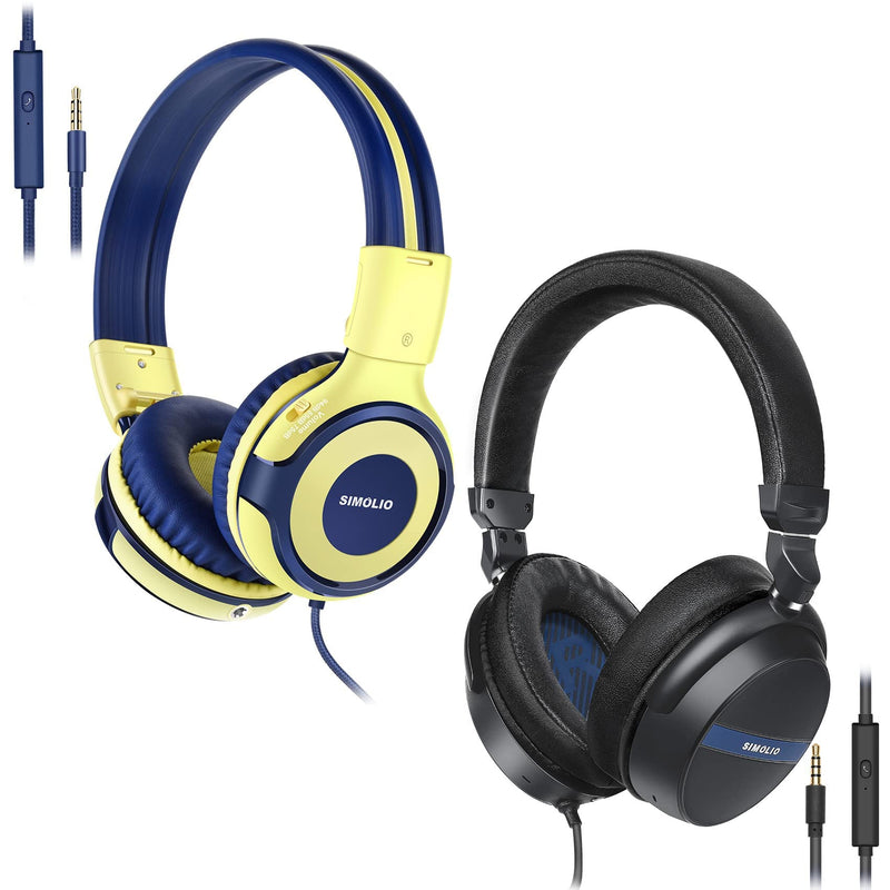 SIMOLIO On-Ear Wired Kids Headphones w/Microphone/Volume Limited/AUX Jack/Share Jack/Carrying Bag, Stereo Wired Over Ear Headphones with Mic&Volume Control for Adults Students Music PC Phone Laptop