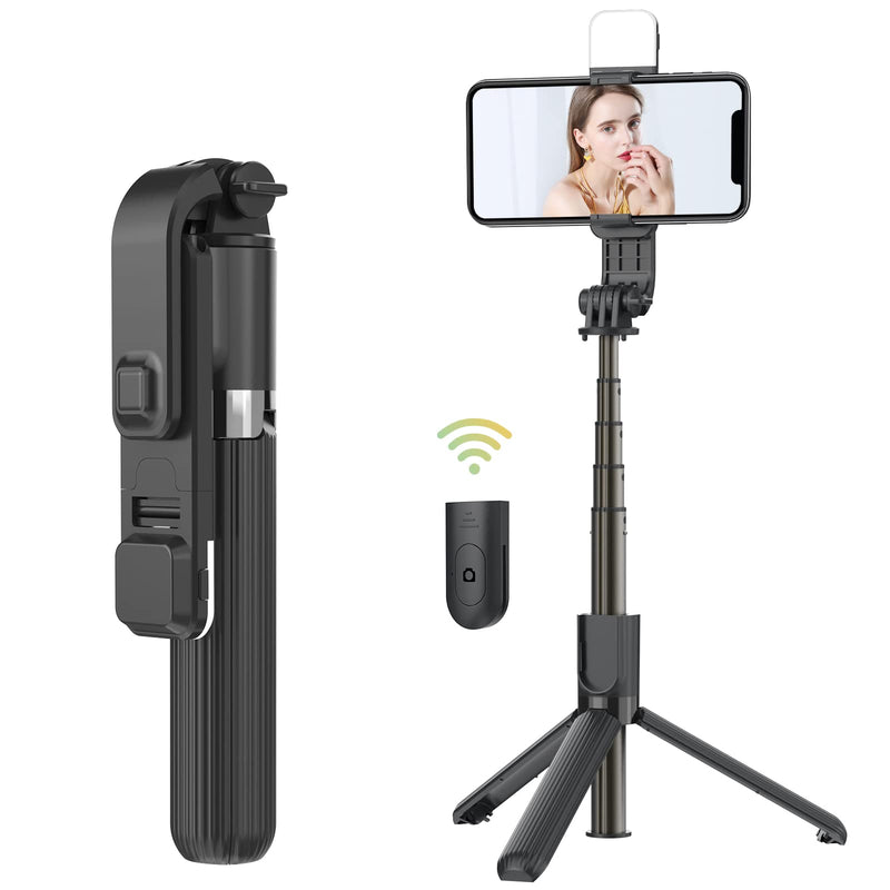 UBeesize Gopro Selfie Stick, Portable Aluminum Alloy Selfie Sticks Tripod with Light, Phone Stick with Wireless Bluetooth Remote, Compatible with iPhone 13 Pro/12/11 Pro/XR/8/7 and Android Smartphone
