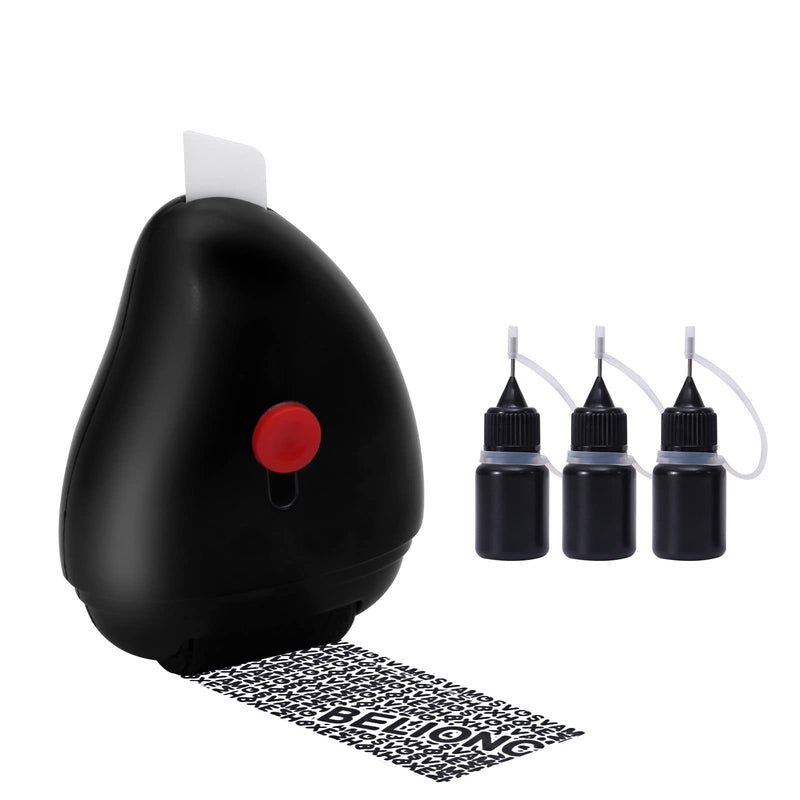 Belioncry Identity Theft Protection Roller Stamp 2.0 Generation with Ceramic Box Opener ID Police Block Address and Protect Your Privacy Information Self-Inking Roller Stamp Black Normal+3 Refills
