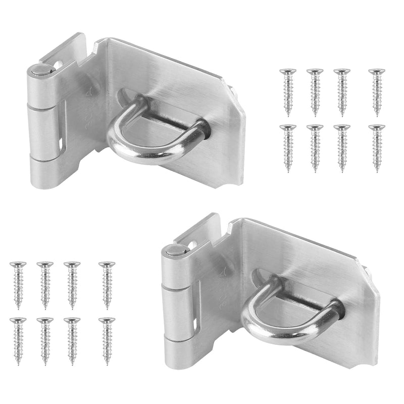 Piutouyar 2Pcs Door Hasp Latch Lock 90 Degree Hasp Right Angle Padlock Latch Safety Hasp Latch Heavy Duty Stainless Steel Door Clasp Hasp Lock Latch with Screws for Shed, Barn, Cabinet(3inch, Silver) 90 Degree, 3inch
