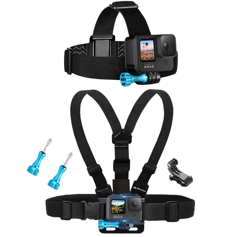 MiPremium Chest Harness Chesty Mount & Head Strap for GoPro Hero 10 9 8 Max Go Pro Hero 7 6 5 3 4 Session Black Silver Fusion DJI Osmo AKASO Accessories Kit for Action Cameras