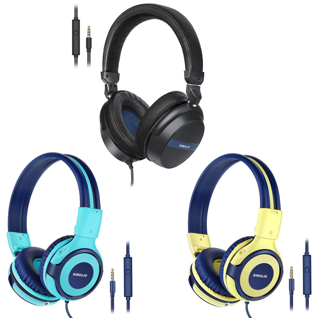 SIMOLIO Wired Headphones w/Microphone&Volume Control&Volume Limited&Share Jack for Kids/School, Stereo Wired Over Ear Headphones w/Mic&Volume Control for Adults/Students/Music/PC/Computer/Phone/Lapt