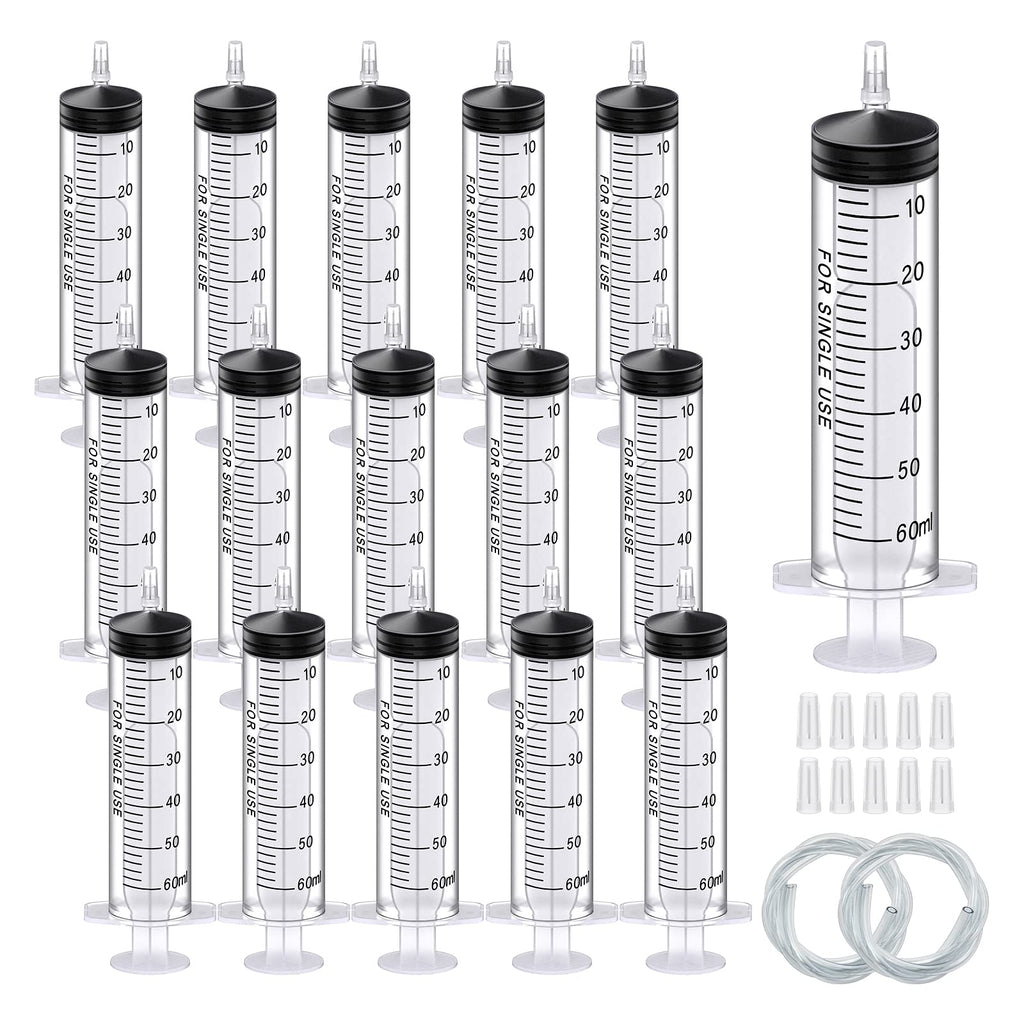 15Pack 60ml Plastic Syringe Sterile Individual Wrap with Tip Cap&Soft Tube, Measurement and Dispensing Syringe Tools for Science Labs,Liquid Measuring,Feeding Pets,Oil or Glue Applicator (60ml, 15) 1.0