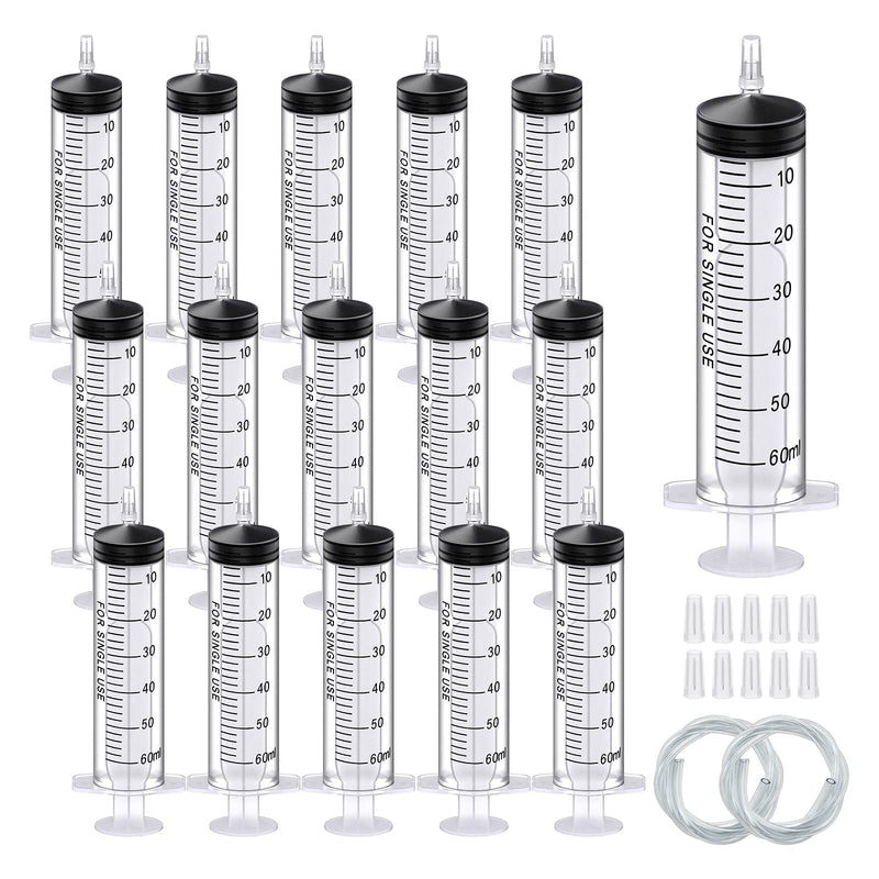 [AUSTRALIA] - 15Pack 60ml Plastic Syringe Sterile Individual Wrap with Tip Cap&Soft Tube, Measurement and Dispensing Syringe Tools for Science Labs,Liquid Measuring,Feeding Pets,Oil or Glue Applicator (60ml, 15) 1.0 